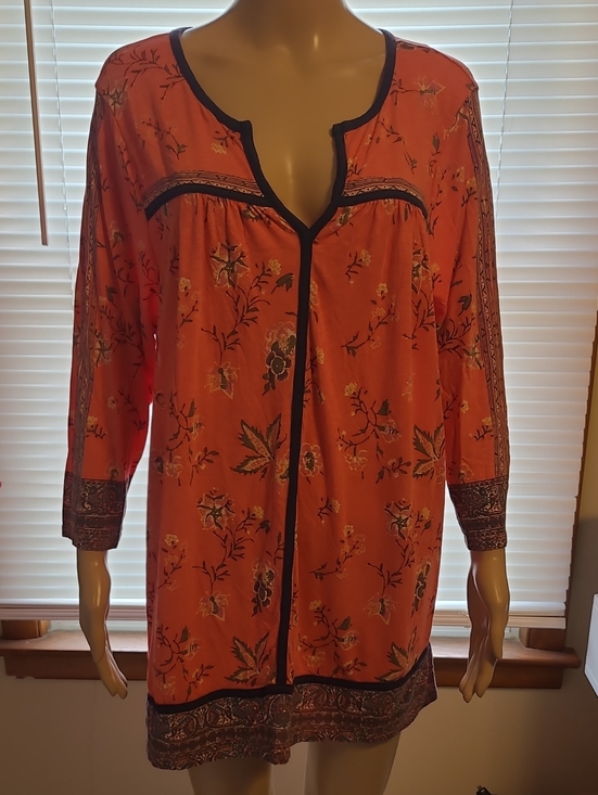 Lucky Brand Tops - Lucky Brand Orange Floral Boho Tunic with Navy Trim. Size 2X.